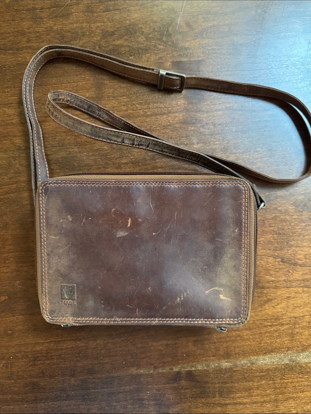 Adrian Klis Buffalo Leather Crossbody Organizer Bag - Distressed